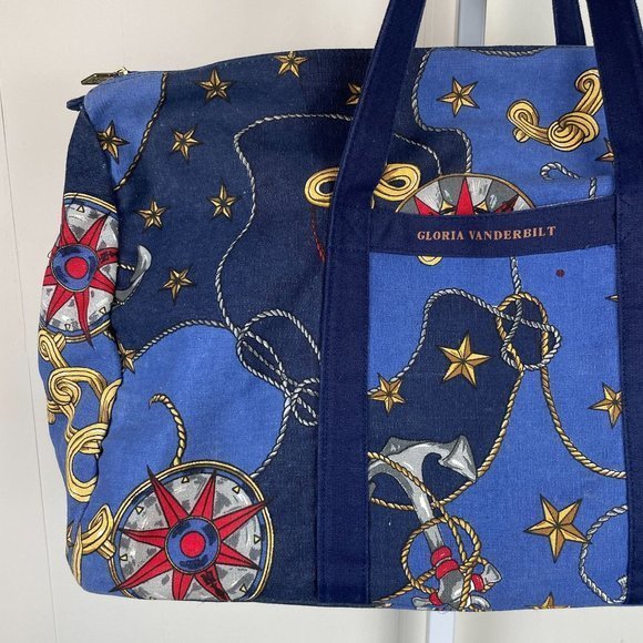 Vintage Gloria Vanderbilt Blue Canvas Nautical Anchor Large Duffel Bag - Picture 2 of 9